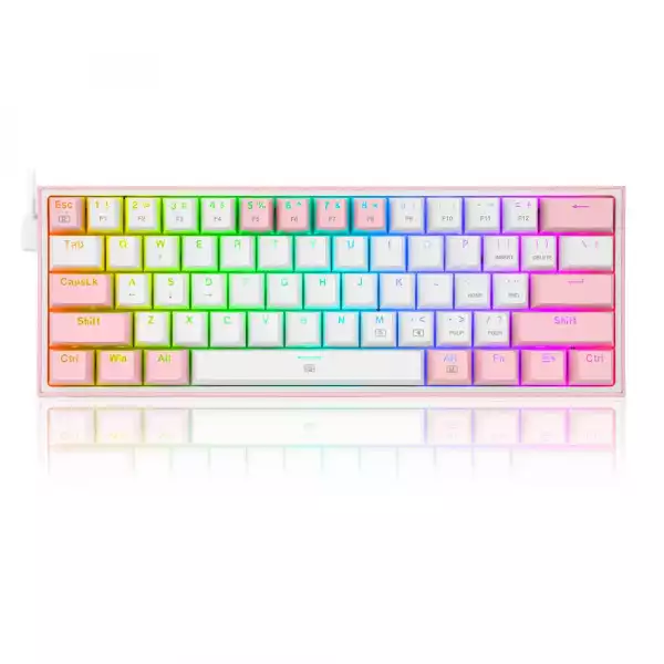 Кабелна/Bluetooth 5/2.4GHz RGB механична геймърска клавиатура Redragon Fizz Pro K616-RGB-WP_RD - бяло/розово