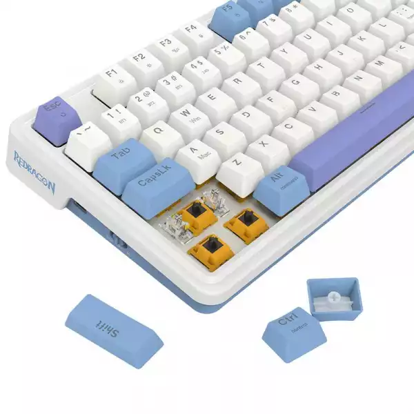 Кабелна и безжична Bluetooth геймърска клавиатура Redragon Gloria Pro K664WBP-RGB-PRO бяло RGB осветление