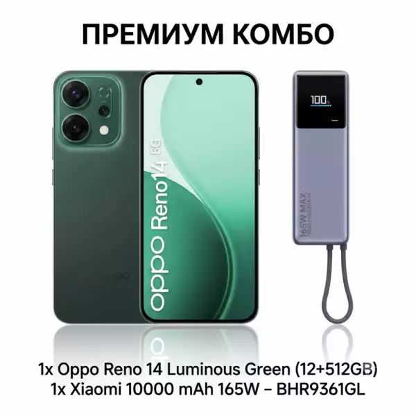 Комплект Oppo Reno 14 Luminous Green 12+512GB и Xiaomi 10000 mAh 165W – BHR9361GL