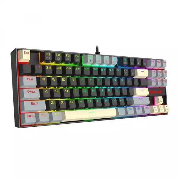 Механична геймърска клавиатура Redragon Kumara K552LGY-RGB с RGB осветление с Red switches - черна със сиво