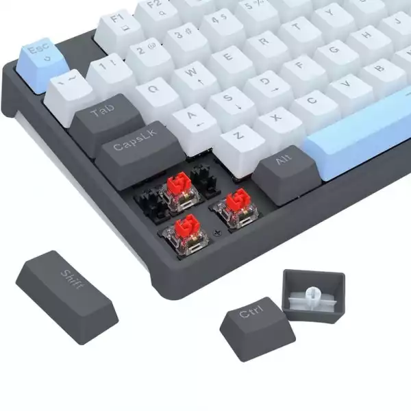 Механична геймърска клавиатура Redragon Caesura K718GB-R, Rainbow осветление, червени суичове - черна с тъмносиньо