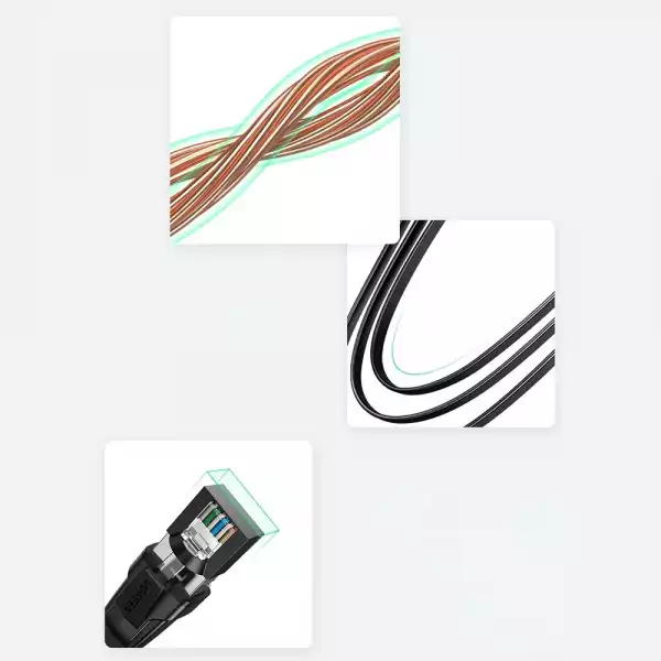 Мрежов кабел UGREEN NW134 10980 Cat 8 U/FTP 1 м, плосък -  черен