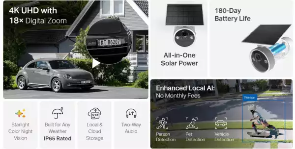 Охранителна камера с батерии и вграден соларен панел TP-Link Tapo C465 Охранителна камера с батерии и вграден соларен панел TP-Link Tapo C465