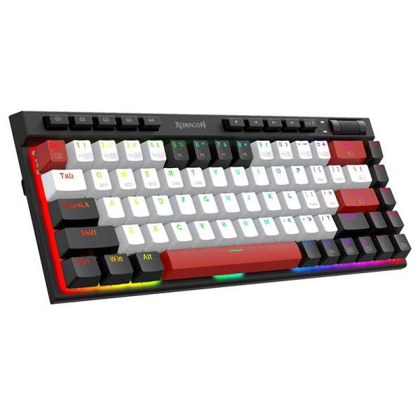 RGB  Bluetooth безжична клавиатура Redragon Magic-Wand Mini PRO бели/черни/червени клавиши и Red Switch, механична - черна