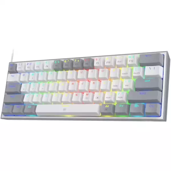 RGB Кабелна/Bluetooth 5/2.4GHz механична геймърска клавиатура Redragon K616-RGB-WG_RD Fizz PRO Red Switch - бяло/сиво