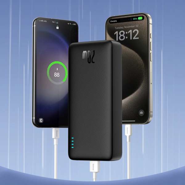 Външна батерия Baseus Airpow 20W 20000mAh с кабел Baseus Simple Series USB-A - USB-C 50 см P10022804113-00 - Черна