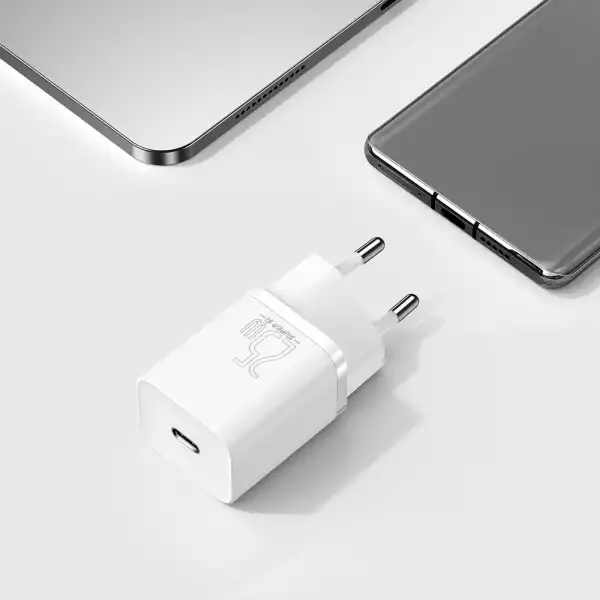 Зарядно устройство Baseus Super Si Quick USB-C, 25W, бяло CCSP020102