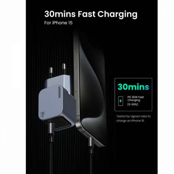 Зарядно устройство Ugreen X703 35006 - 220V 1xUSB-C,GaN,30W, NEXODE PRO