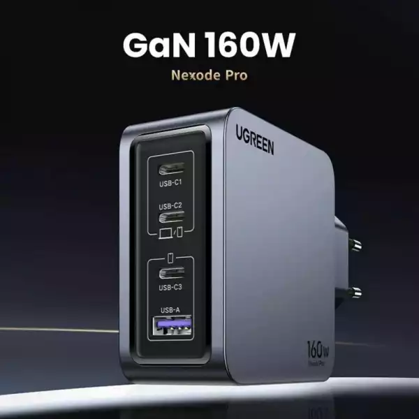 Зарядно устройство Ugreen X763 25877 - 220V 3xUSB-C,1xUSB A, GaN,160W, NEXODE PRO