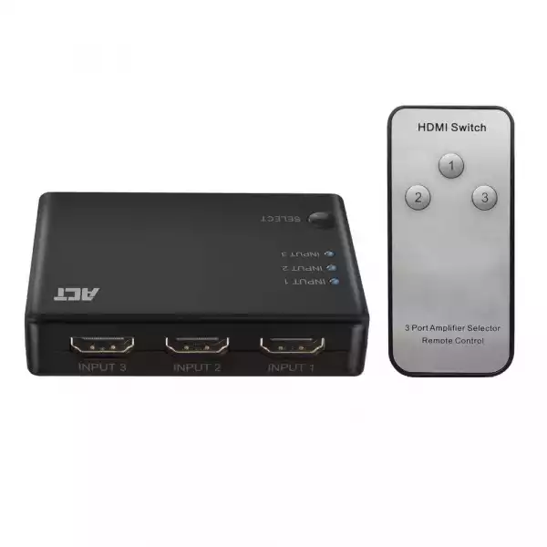 3 портов HDMI суич ACT , 4K@@60Hz, USB, Дистанционно, Черен