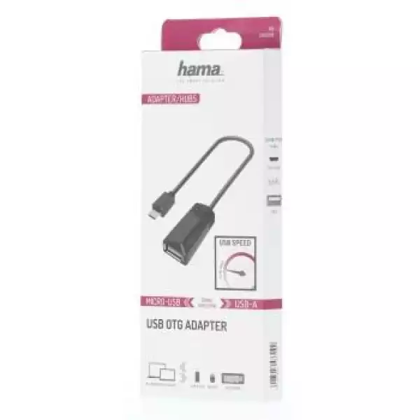 Кабел HAMA, USB 2.0 OTG micro USB - женско USB 2.0, 480 Mbit/s, Черен Кабел HAMA, USB 2.0 OTG micro USB - женско USB 2.0, 480 Mbit/s, Черен
