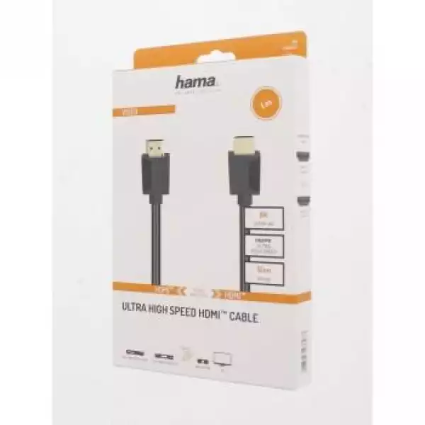 Кабел HAMA 205243, HDMI мъжко - HDMI мъжко, 8K, 48GB/s, Ethernet , 3 м, Позл. конектори, Черен