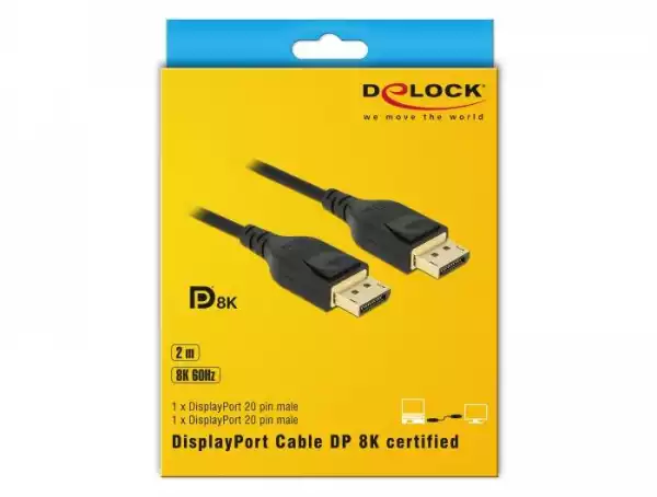 Кабел Delock  DisplayPort мъжко - DisplayPort мъжко, 2.0м, 8K 60 Hz, Черен
