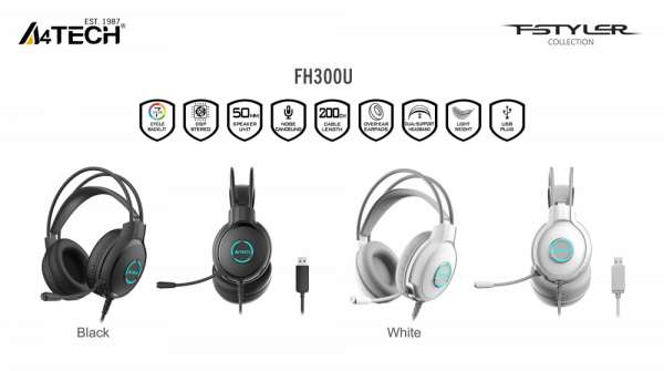 А4tech Fstyler FH300U Слушалки с микрофон USB, Noice Cancelling, бял