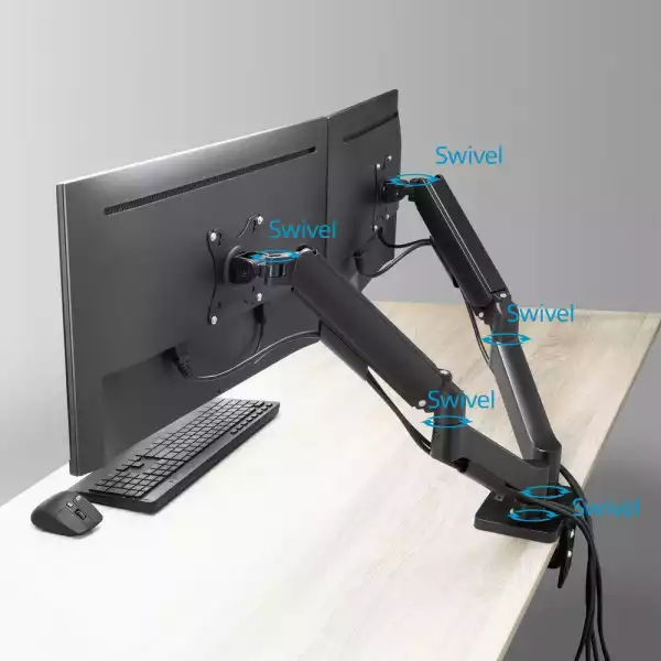 ACT Стойка за 2 бр. монитора за бюро AC8314, Регулируема, 17" - 34", 9 кг, газова пружина