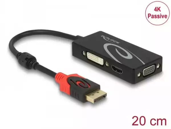 Адаптер DeLock, DisplayPort 1.2 мъжко > VGA / HDMI / DVI женско, 4K Адаптер DeLock, DisplayPort 1.2 мъжко > VGA / HDMI / DVI женско, 4K