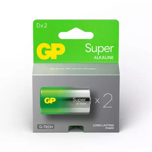 Алкална батерия GP SUPER LR20, 2 бр. в опаковка / блистер, 1.5V
