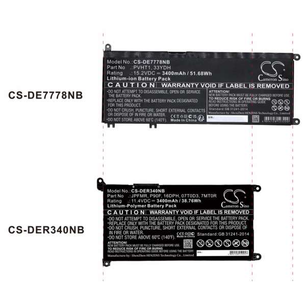 Батерия  за лаптоп DELL G3 15, G5 15 5587, INS 15PD-1863BL, Latitude 15 3590, 33YDH, W7NKD, LiIon 15.2V  3400mAh CAMERON SINO