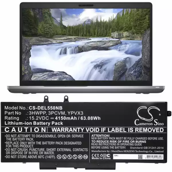 Батерия  за лаптоп DELL Latitude 14 5410, Latitude 15 5511 3HWPP 15.2V 4150mAh CAMERON SINO
