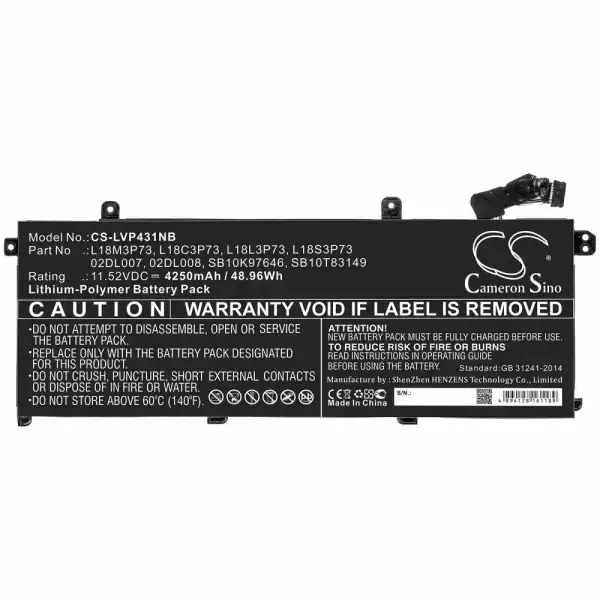 Батерия за лаптоп LENOVO ThinkPad P43s, ThinkPad T490, L18C3P73 LiPo 11.52V 4250mAh CAMERON SINO Батерия за лаптоп LENOVO ThinkPad P43s, ThinkPad T490, L18C3P73 LiPo 11.52V 4250mAh CAMERON SINO