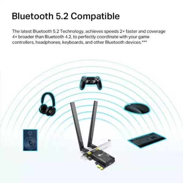 Безжичен адаптер TP-LINK Archer TX20E, PCIe, 1800Mbps, Wireless AX, 2.4GHz /5GHz, BT 5.2, 2x външни антени