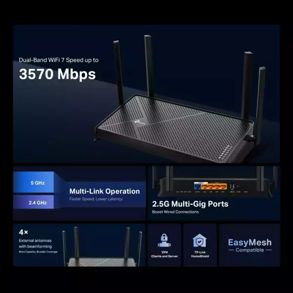 Безжичен рутер TP-Link Archer BE230 Dual-Band Wi-Fi 7 Безжичен рутер TP-Link Archer BE230 Dual-Band Wi-Fi 7