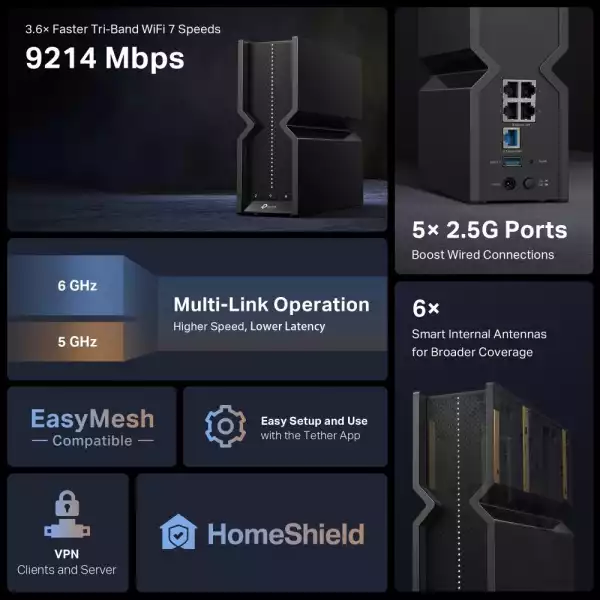 Безжичен рутер TP-Link Archer BE550 Tri-Band Wi-Fi 7