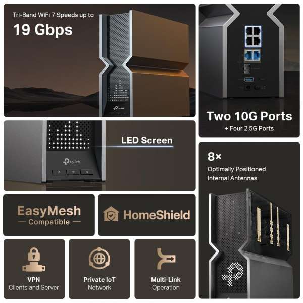 Безжичен рутер TP-Link Archer BE800 Tri-Band Wi-Fi 7