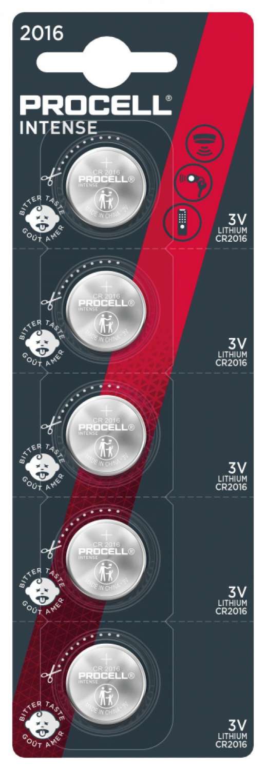 Бутонна батерия DURACELL PROCELL CR2016, 3V, 5 бр. в блистер, Литиева, /цена за 1 батерия/