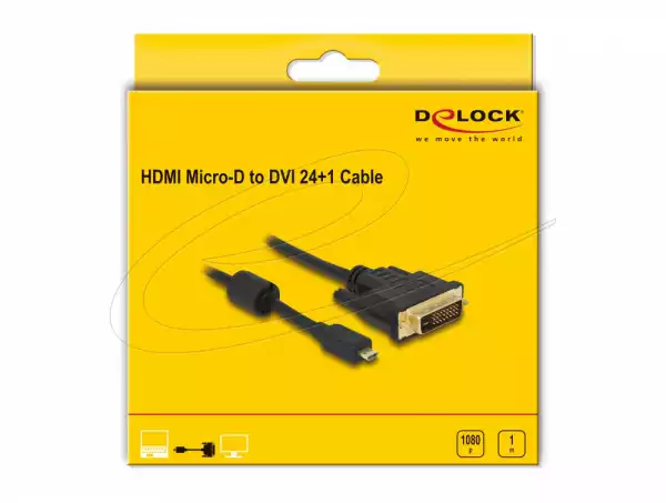 Delock Кабел micro HDMI мъжко към DVI-D мъжко, 1 m