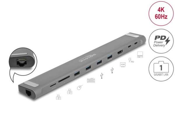 Докинг станция Delock Type-C, 4K - HDMI, USB 3.2 Gen 1, LAN, SD, PD 3.0