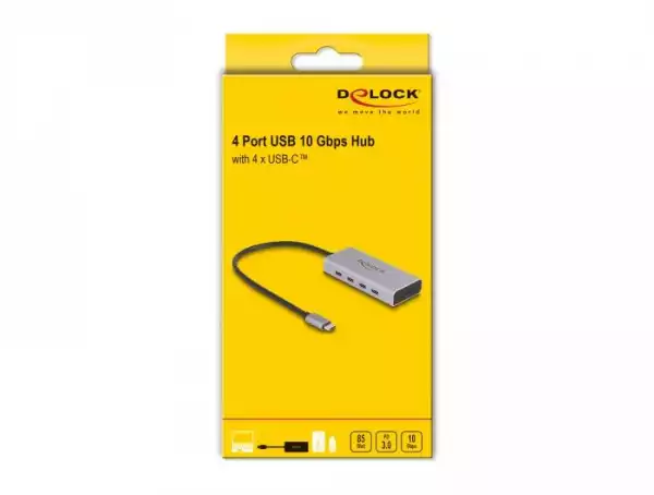 Докинг станция Delock, USB-C - 4 x USB-C, USB-C PD, 85 W, 10 Gbps