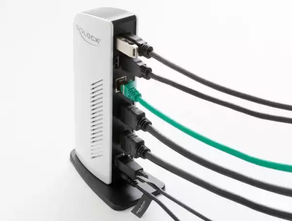 Докинг станция Delock, За MacBook, HDMI Full-HD, USB 3.2, LAN, Audio, Черен/Бял