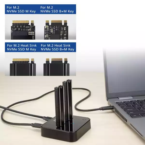 Двойна SSD докинг станция, ACT M.2 NVMe/PCIe за клониране, USB-C 3.2 Gen2, 10 Gbps