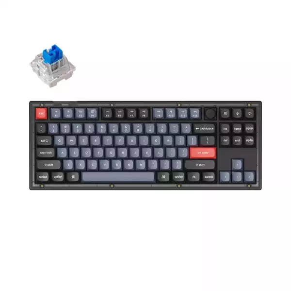 Геймърска Механична клавиатура Keychron V3 TKL Knob QMK Frosted Black Translucent, Keychron K Pro Blue Switch, RGB Backlight