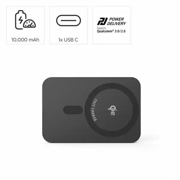 HAMA Безжична външна батерия Qi2, 10000mAh, индуктивно зареждане, антрацит