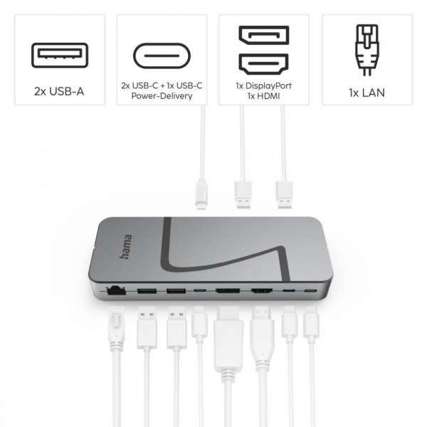 HAMA Докинг станция "Connect2Office Speed", USB4, USB-C, PD, 40 Gbit/s, 10 порта