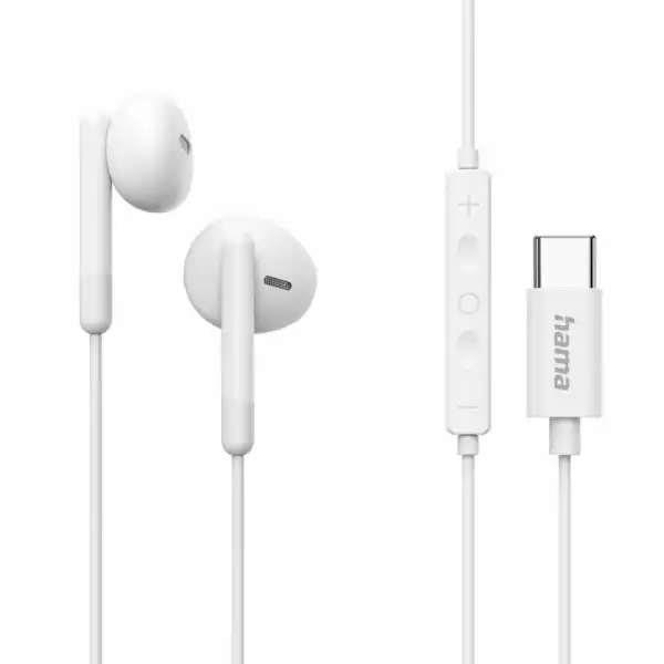 HAMA Слушалки "Classy" USB-C, накрайници, микрофон, защита от прегъване на кабел, бял