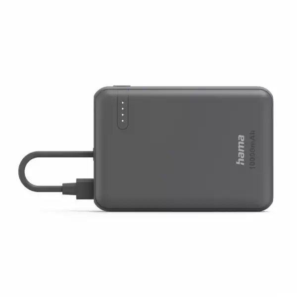 HAMA Външна батерия „Travel“ с кабел, 10000mAh, 2 изхода: 2x USB-C, антрацит