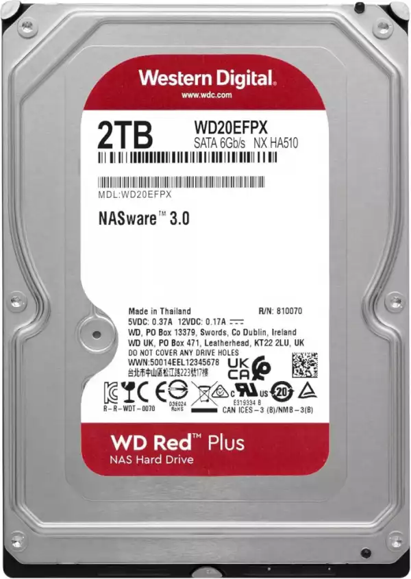 Хард диск WD Red PLUS NAS, 2TB, 5400rpm, 64MB, SATA 3