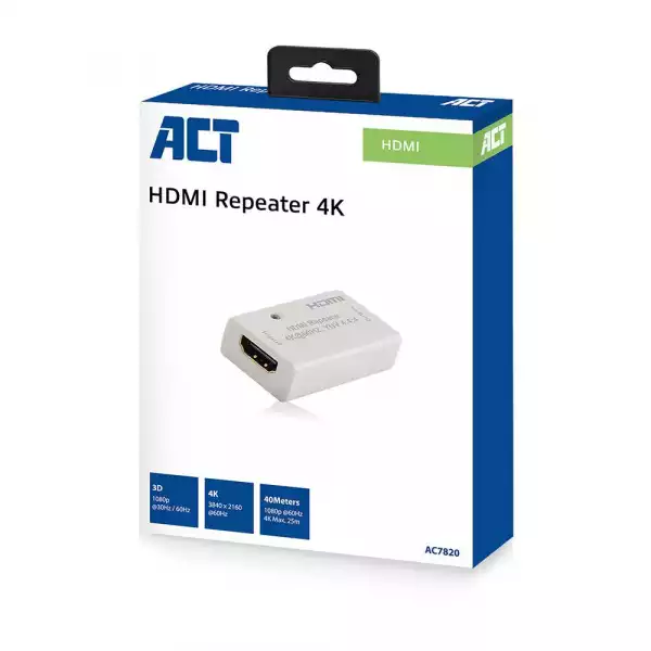 HDMI повторител ACT AC7820, Усилва HDMI сигнал до 40 м, Поддържа 4K