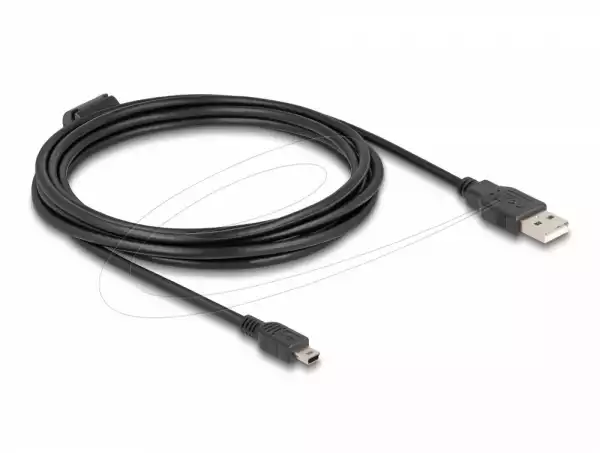 Кабел Delock USB 2.0 мъжко към mini-B USB 2.0  мъжко, двойно екраниран, трансфер до 480 Mb/s, 3.0м,  Черен