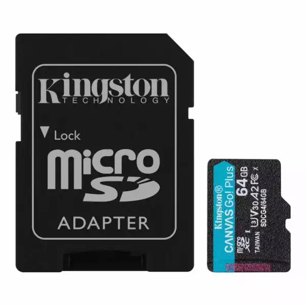 Карта памет Kingston Canvas Go! Plus Gen4 microSDXC 64GB, 200GB/s,Class 10, U3, V30, A2, Адаптер