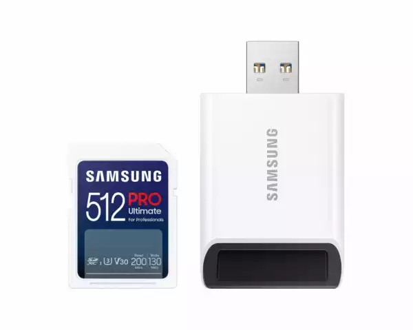 Карта памет Samsung PRO Ultimate Full-Size, SDXC UHS-I, 512GB, U3, V30, USB Адаптер