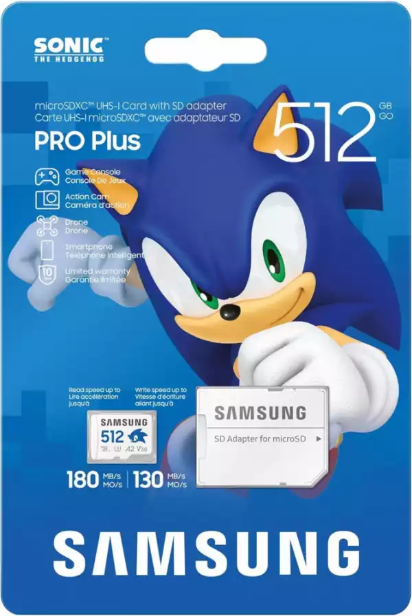 Карта памет Samsung SONIC PRO PLUS, microSDXC, UHS-I, 512GB, Адаптер Карта памет Samsung SONIC PRO PLUS, microSDXC, UHS-I, 512GB, Адаптер