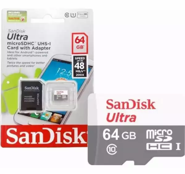 Карта памет SANDISK Ultra microSDHC UHS-I, 64GB Карта памет SANDISK Ultra microSDHC UHS-I, 64GB