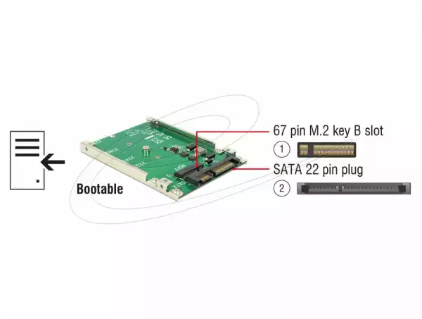 Конвертор DeLock, 2.5" SATA 22 pin - M.2 key B - 7 mm