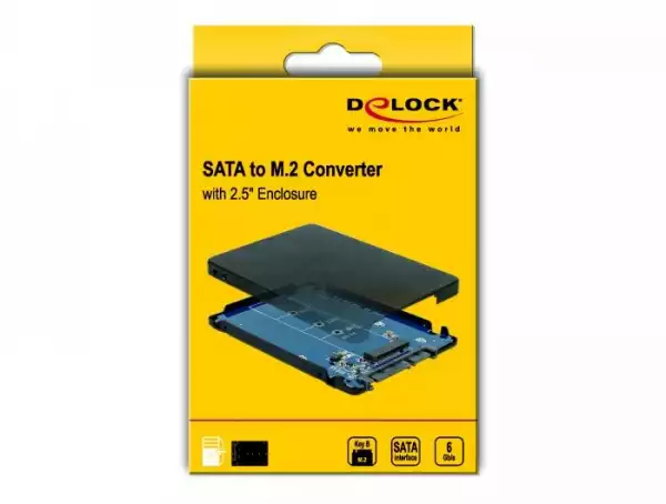 Конвертор DeLock, SATA 22 pin - M.2 с чекмедже, 2.5" Конвертор DeLock, SATA 22 pin - M.2 с чекмедже, 2.5"
