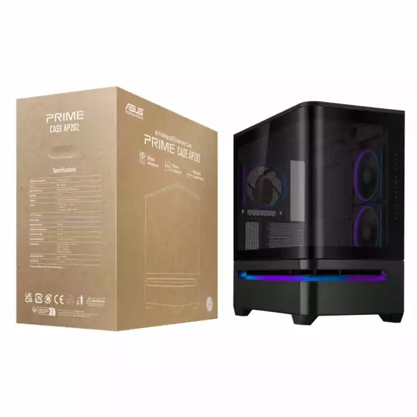 Кутия ASUS Prime AP202 ARGB mATX + 3 ARGB Вентилатора - Black Кутия ASUS Prime AP202 ARGB mATX + 3 ARGB Вентилатора - Black