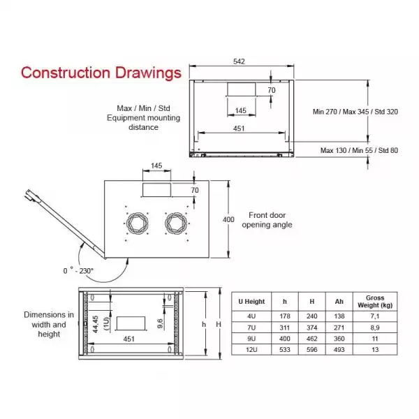 LANDE Комуникационен шкаф STB Security Box, 540x400mm, 7U , 19"